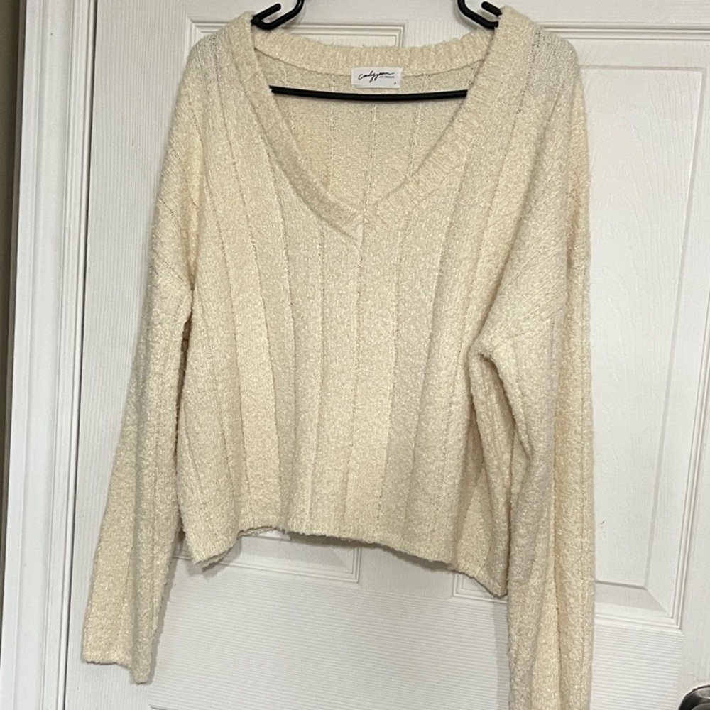 Carly Jean Los Angeles Cream V-Neck Sweater